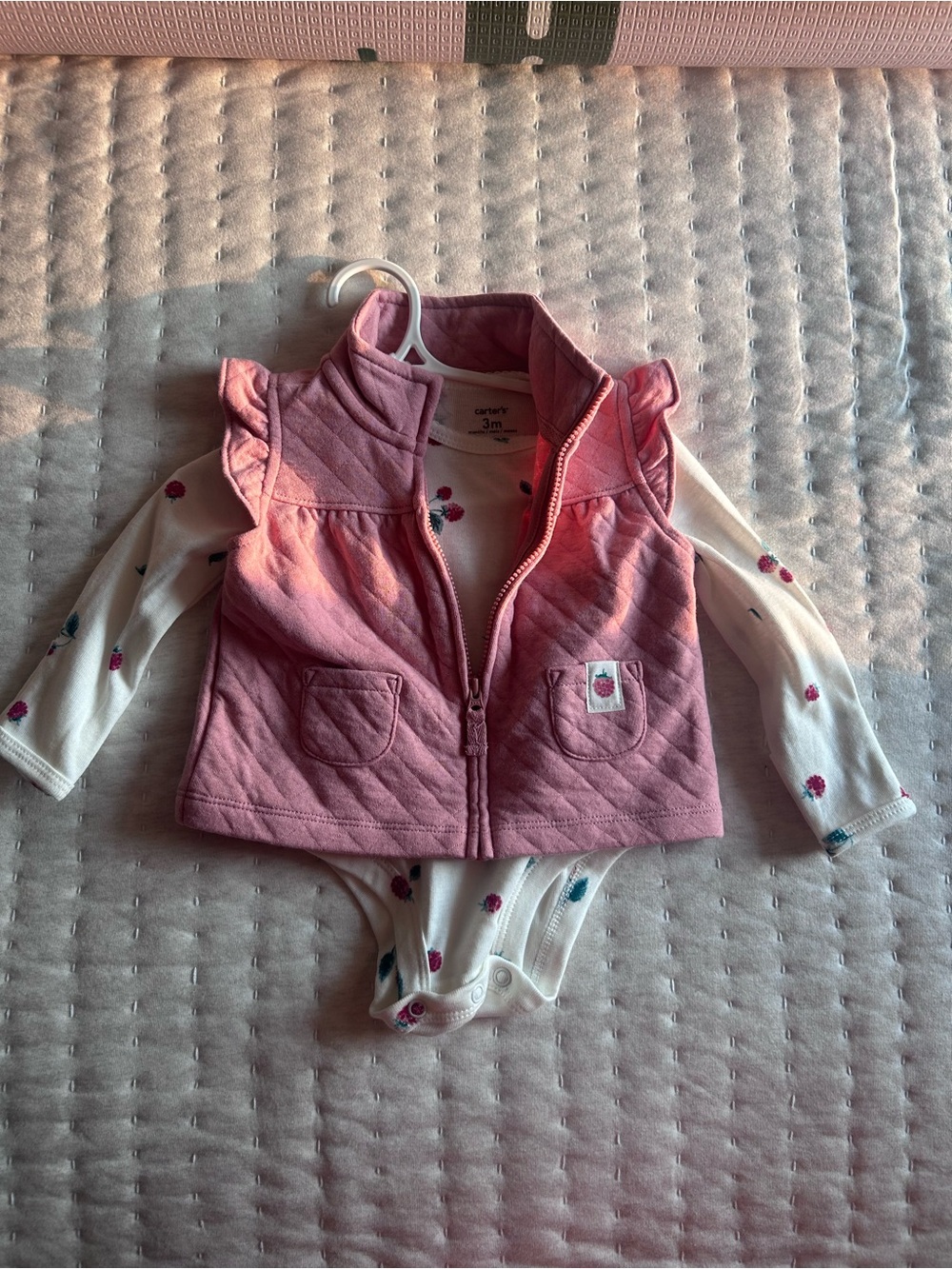 Carter's Pink Quilted Vest and Floral Bodysuit Set